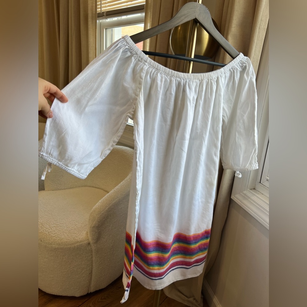J Crew Linen Midi Dress White Rainbow Stripe | Large - Picture 4 of 10